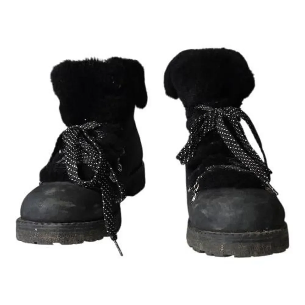 ​J. Crew Black Leather Faux Fur Trim Nordic Walking Boots Size 9